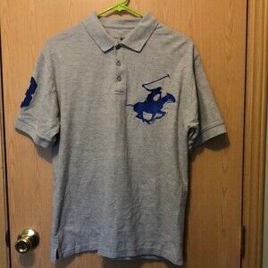 Beverly Hills polo club size medium grey polo with big logo